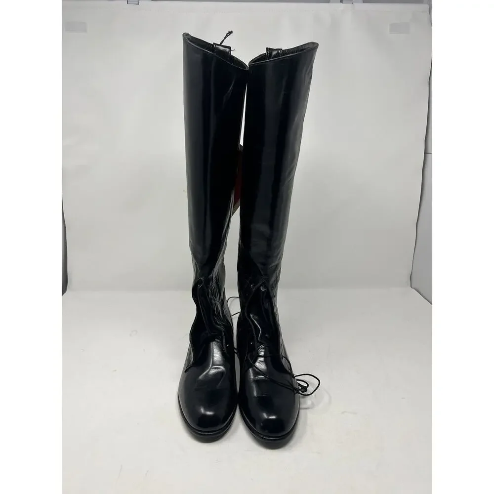 Justin V9296 Black Leather Horse Field Riding High Lace Boots Shoes Womens 4C‎